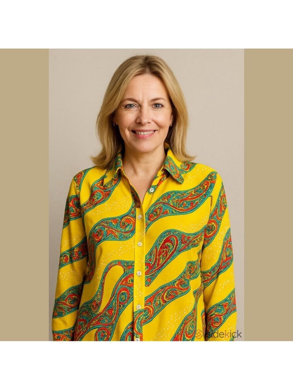 70’s era Women's Qiana by JCPenney Yellow Paisley Button Down Shirt M #0022